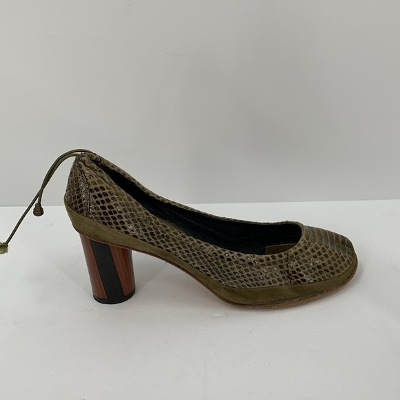Georgina Goodman pumps olive green snake leather suede trim round heel 37.5 7 - Picture 1 of 7